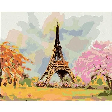 Diamondi - Diamantové malování - EIFFELOVA VĚŽ A RŮŽOVÝ STROM, 40x50 cm, bez rámu a bez vypnutí plát (604973A)