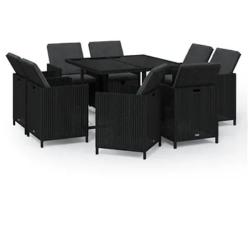 9dílný zahradní jídelní set s poduškami polyratan černý , 3095506 (3095506)