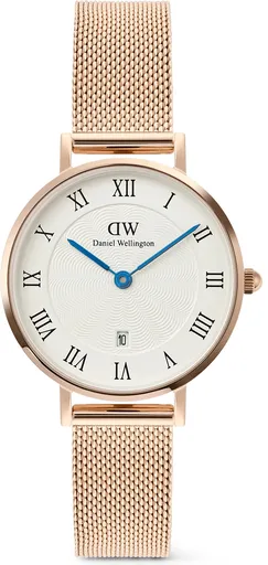 Daniel Wellington Petite 28 Roman Numerals Date Melrose White Rose Gold DW00100856