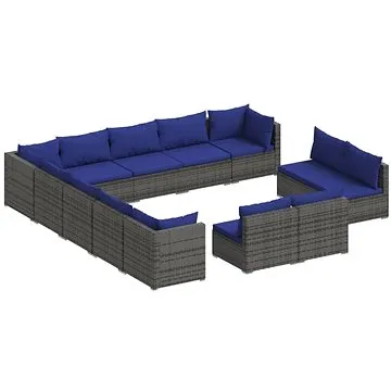 13dílná zahradní sedací souprava s poduškami šedá polyratan, 3102862 (3102862)