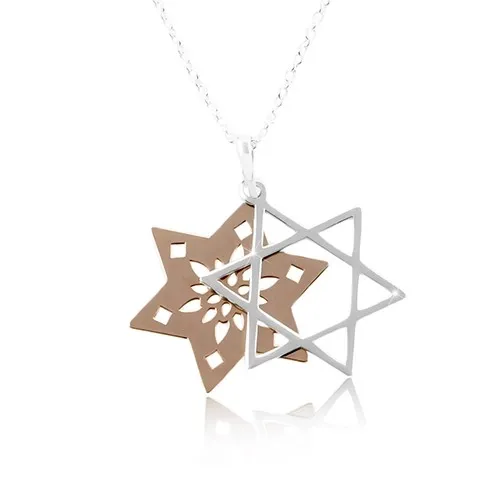 Náhrdelník ze stříbra 925, zdvojená hvězda s výřezy, měděná a stříbrná barva