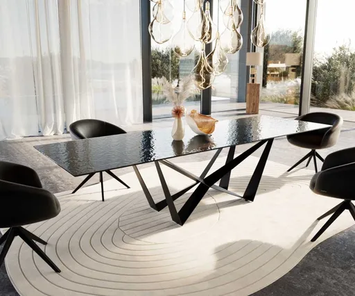 Jídelní stůl Edge 300x100 Reliéfní sklo kouřově černá 3D design