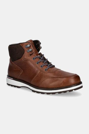 Kožené boty Tommy Hilfiger CORPORATE WARM OUTDOOR LTH BOOT pánské, hnědá barva, FM0FM05148