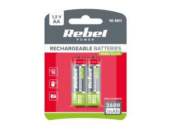 Baterie AA (R06) nabíjecí 1,2V/2600mAh REBEL 2ks / blistr BAT2003