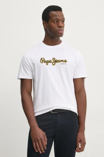 Bavlněné tričko Pepe Jeans DORIAN TEE bílá barva, s potiskem, PM509721