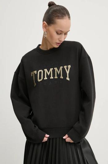 Mikina Tommy Jeans dámská, černá barva, s potiskem, DW0DW19845