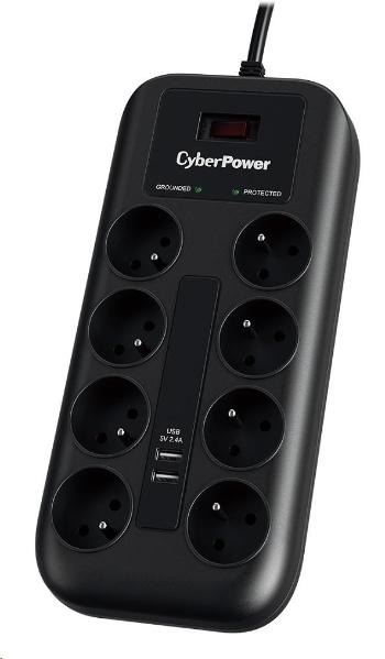 CyberPower Surge Buster™ 8 zásuvek, 2xUSB, 1.8m, New