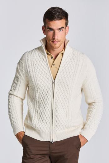 SVETR GANT D2. ARAN CABLE FULLZIP CREAM