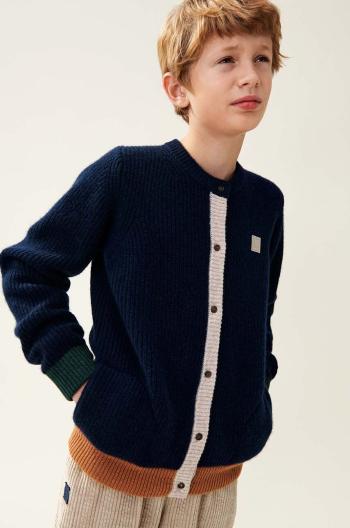 Dětský vlněný kardigan Liewood Tiago Knit Cardigan tmavomodrá barva, LW19166