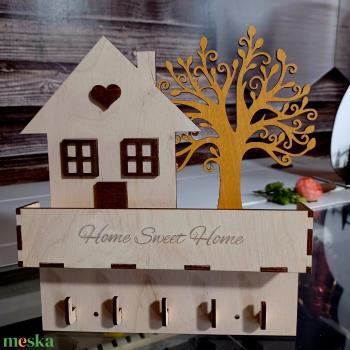 Fali kulcstartó levéltartóval "home sweet home" felirattal, családnévre is!