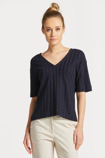 TRIČKO GANT LINEN RIB SS V-NECK EVENING BLUE