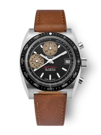 Nivada Grenchen Chronosport White Automatic - Brown Leather