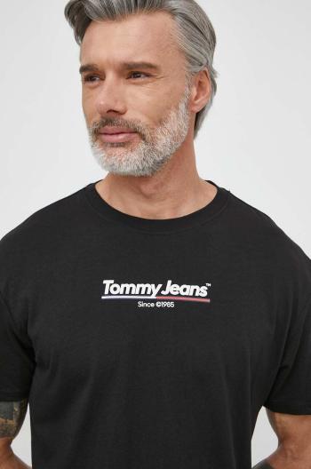 Bavlněné tričko Tommy Jeans černá barva, s potiskem, DM0DM18590