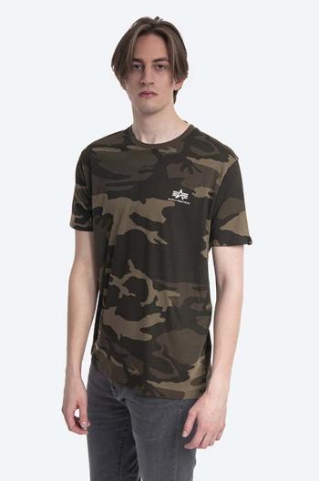 Bavlněné tričko Alpha Industries Backprint T Camo zelená barva, 128507C.239-green