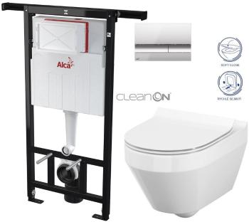 ALCADRAIN Jádromodul předstěnový instalační systém s chromovým tlačítkem M1721 + WC CERSANIT CLEANON CREA OVÁL + SEDÁTKO AM102/1120 M1721 CR1