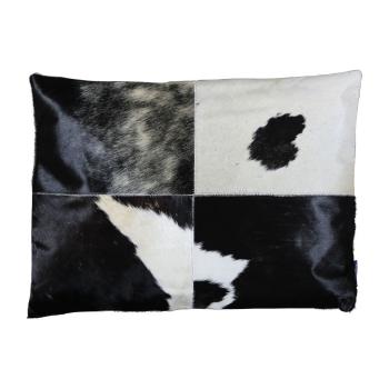 Bílo-černý kožený polštář s výrazným stehem Stitch Cow -  45*60*15 cm MHGKDKZ