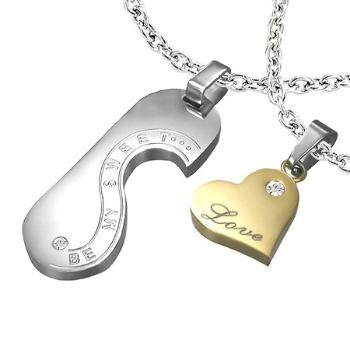 Oceľový prívesok - známka a srdce LOVE pre dvojicu