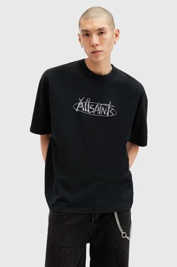 Bavlněné tričko AllSaints STERNUM SS CREW černá barva, s potiskem, M040PB