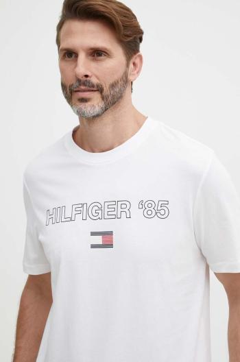 Bavlněné tričko Tommy Hilfiger bílá barva, s potiskem, MW0MW34427