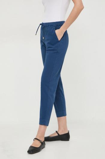 Kalhoty Max Mara Leisure dámské, tmavomodrá barva, jednoduché, high waist, 2416131058600