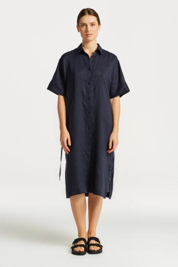 ŠATY GANT RELAXED SS LINEN SHIRT DRESS EVENING BLUE