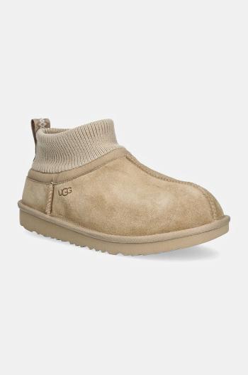 Dětské semišové sněhule UGG KIDS' CLASSIC ULTRA STRETCH CUFF béžová barva, 1157702K