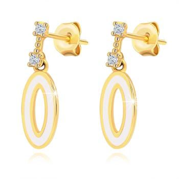 Zlaté náušnice 14K ovál s bielou glazúrou a zirkónmi