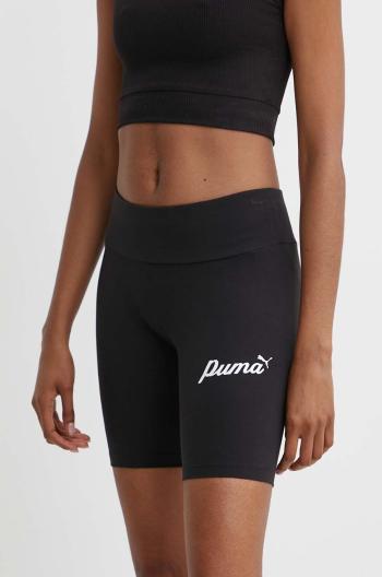 Kraťasy Puma ESS+ dámské, černá barva, s potiskem, medium waist, 679678