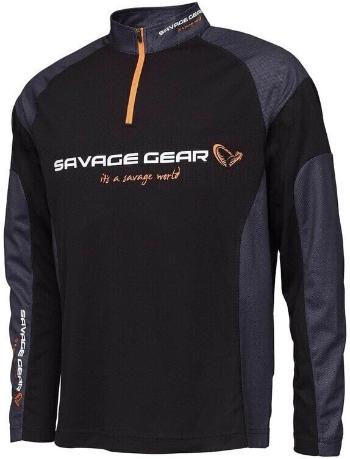 Savage Gear Horgászpóló Tournament Gear Shirt 1/2 Zip Fekete tinta L