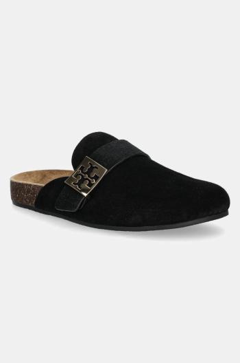 Semišové pantofle Tory Burch Mellow Mule dámské, černá barva, 154446-006