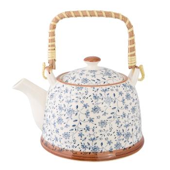 Porcelánová konvička se sítkem modrá kvítka - Ø 14*14 cm / 0,7L 6CETE0012