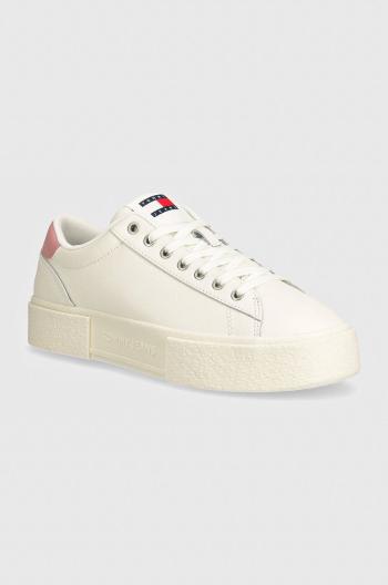 Kožené sneakers boty Tommy Jeans TJW FOXING FLATFORM bílá barva, EN0EN02567