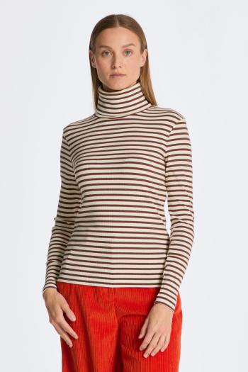 ROLÁK GANT SLIM STRIPED RIBBED TURTLENECK WEATHERED BROWN