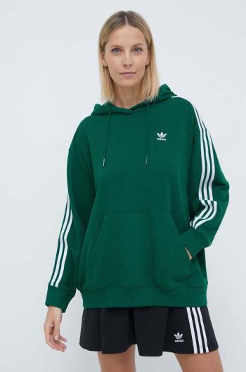 Mikina adidas Originals 3-Stripes Hoodie OS dámská, zelená barva, s kapucí, s aplikací, IN8400