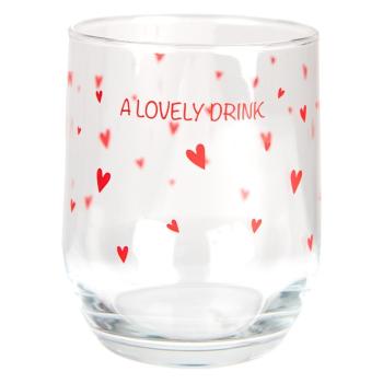 Sklenička s červenými srdíčky A Lovely Drink - Ø 8*9 cm / 300 ml LBSGL0005