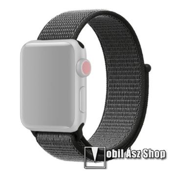 Okosóra szíj - szövet, tépőzáras - SÖTÉTSZÜRKE - APPLE Watch Series 1/2/3 42mm / 4/5/6/SE 44mm / 7/8/9 45mm / Ultra / Ultra 2 49mm