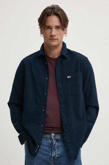 Bavlněná košile Tommy Jeans tmavomodrá barva, regular, s klasickým límcem, DM0DM19656