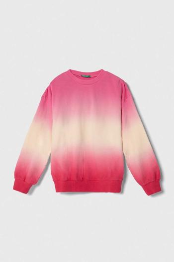 Detská bavlnená mikina United Colors of Benetton ružová farba, vzorovaná