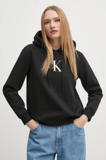 Mikina Calvin Klein Jeans dámská, černá barva, s kapucí, s potiskem, J20J224721