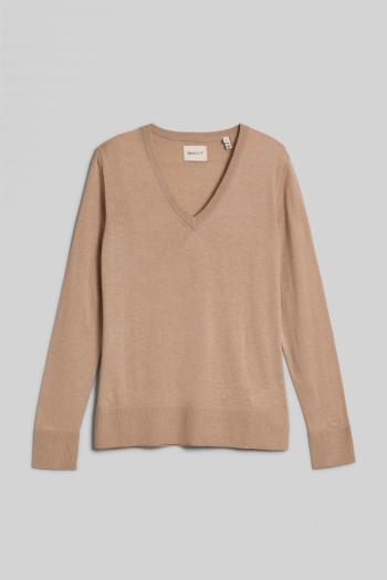 SVETR GANT FINE KNIT V-NECK DRY SAND