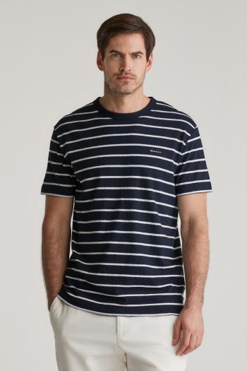 TRIČKO GANT COTTON LINEN STRIPE SS T-SHIRT EVENING BLUE