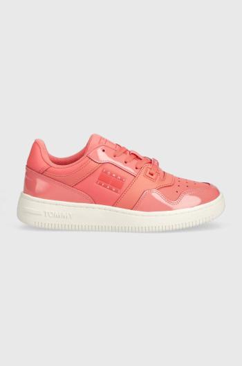 Kožené sneakers boty Tommy Jeans TJW RETRO BASKET GLOSSY oranžová barva, EN0EN02206