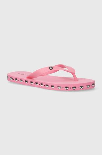 Žabky Chiara Ferragni Flip-Flop Logomania dámské, růžová barva, na plochém podpatku, CF2813_012