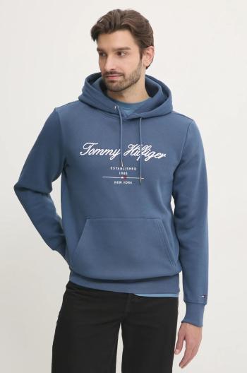 Mikina Tommy Hilfiger pánská, modrá barva, s kapucí, s aplikací, MW0MW33631