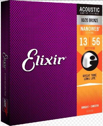 Elixir Acoustic 80/20 Bronze Nanoweb tvrdost 013/056