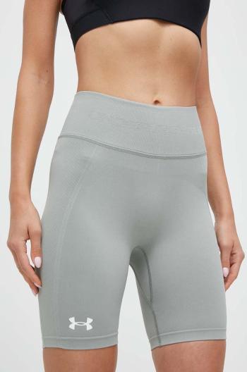 Tréninkové šortky Under Armour zelená barva, hladké, high waist, 1379151