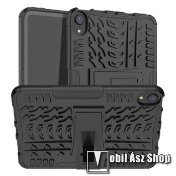 OTT! VROOM műanyag védő tok / hátlap - FEKETE - AUTÓGUMI MINTÁS - szilikon betétes, asztali tartó funkciós, ERŐS VÉDELEM! - Apple iPad mini 2024, 2021