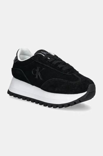 Semišové sneakers boty Calvin Klein Jeans RUNNER LACEUP ML SUEDE černá barva, YW0YW01574