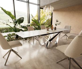 Jídelní stůl Edge 200-300x100 keramika Calacatta Luxe bílo