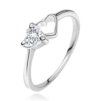 Strieborný prsteň 925 - prázdne a zirkónové srdiečko - Veľkosť: 51 mm